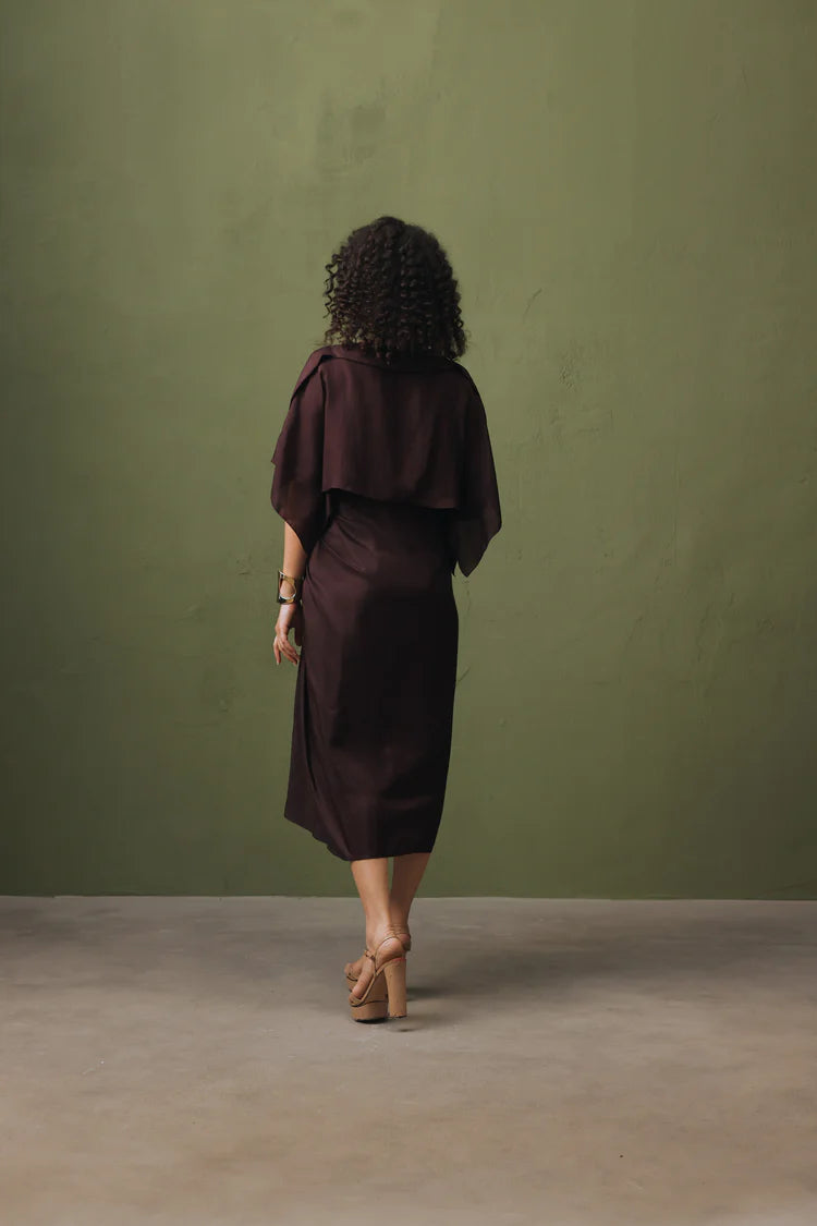 Cinnamon Silk Tie up Dress