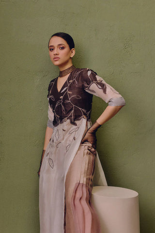 Colour Block Kurta With Pleated Trouser