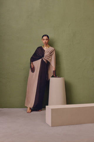 Silk Colour Block Dress In Charcoal