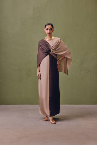 Silk Colour Block Dress In Charcoal