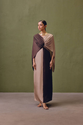 Silk Colour Block Dress In Charcoal