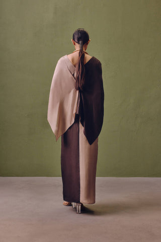 Silk Colour Block Dress In Charcoal