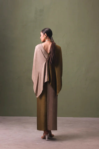 Silk Colour Block Draped Dress