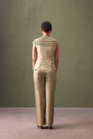 Green Coord Set With Detailed Yoke