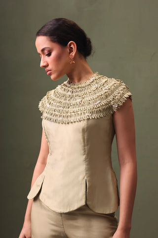 Green Coord Set With Detailed Yoke