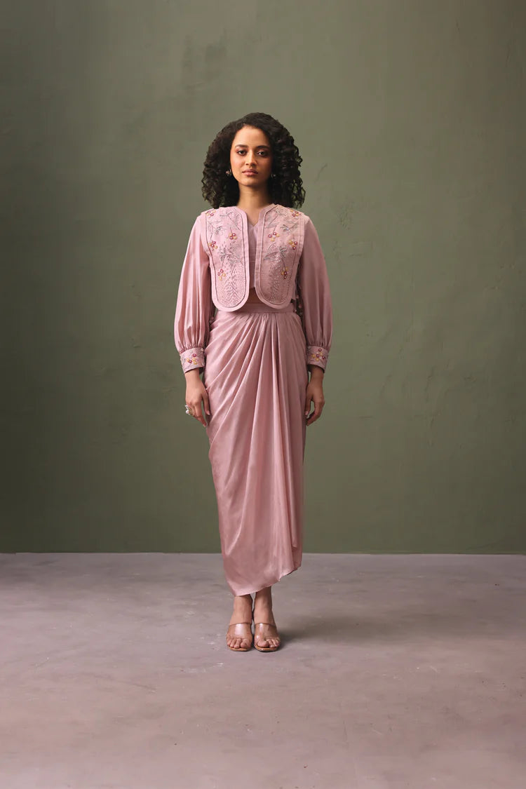 Rose Ripple Draped Skirt Set