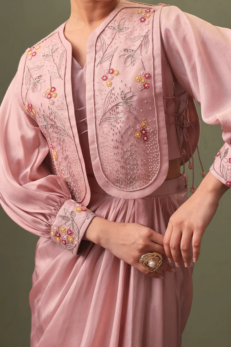 Rose Ripple Draped Skirt Set