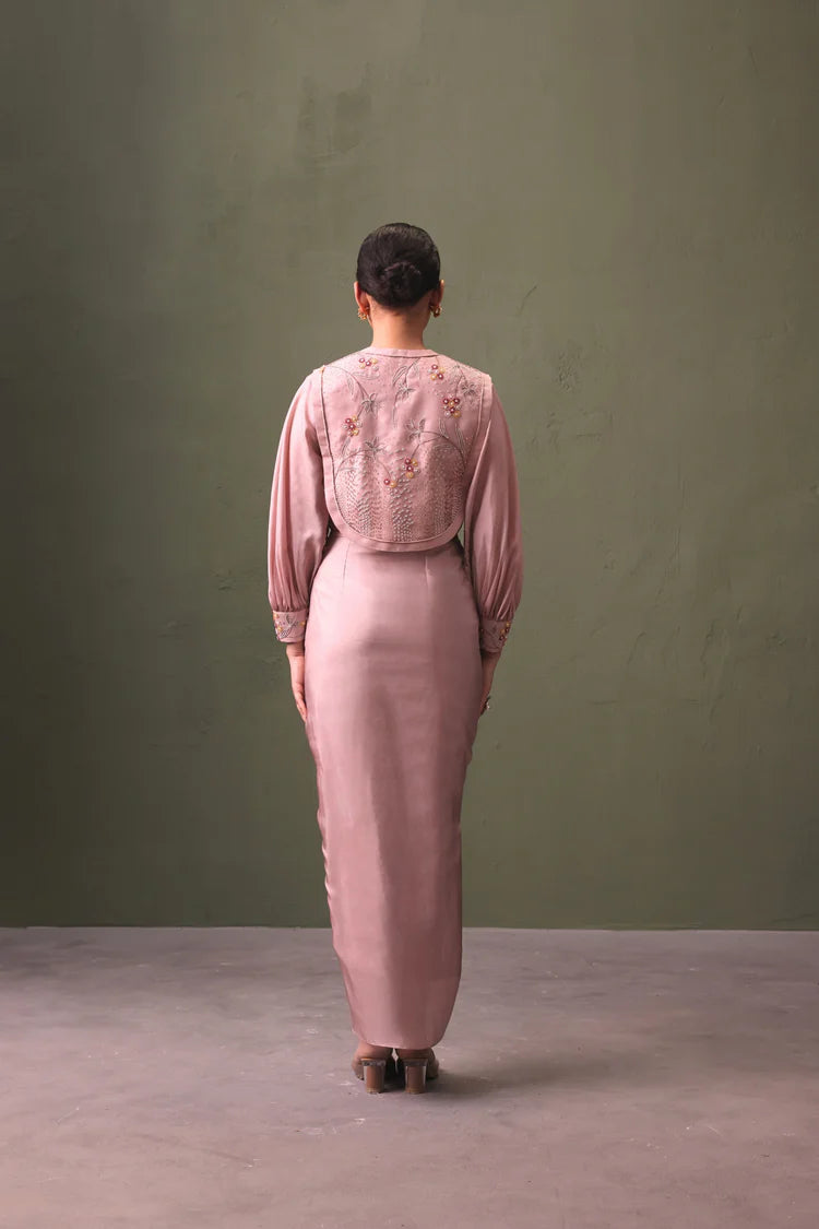 Rose Ripple Draped Skirt Set