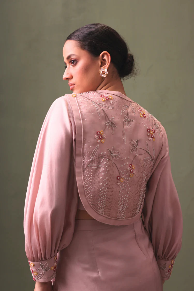 Rose Ripple Draped Skirt Set