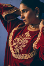 Ruby Embroidered Velvet Kurta Set
