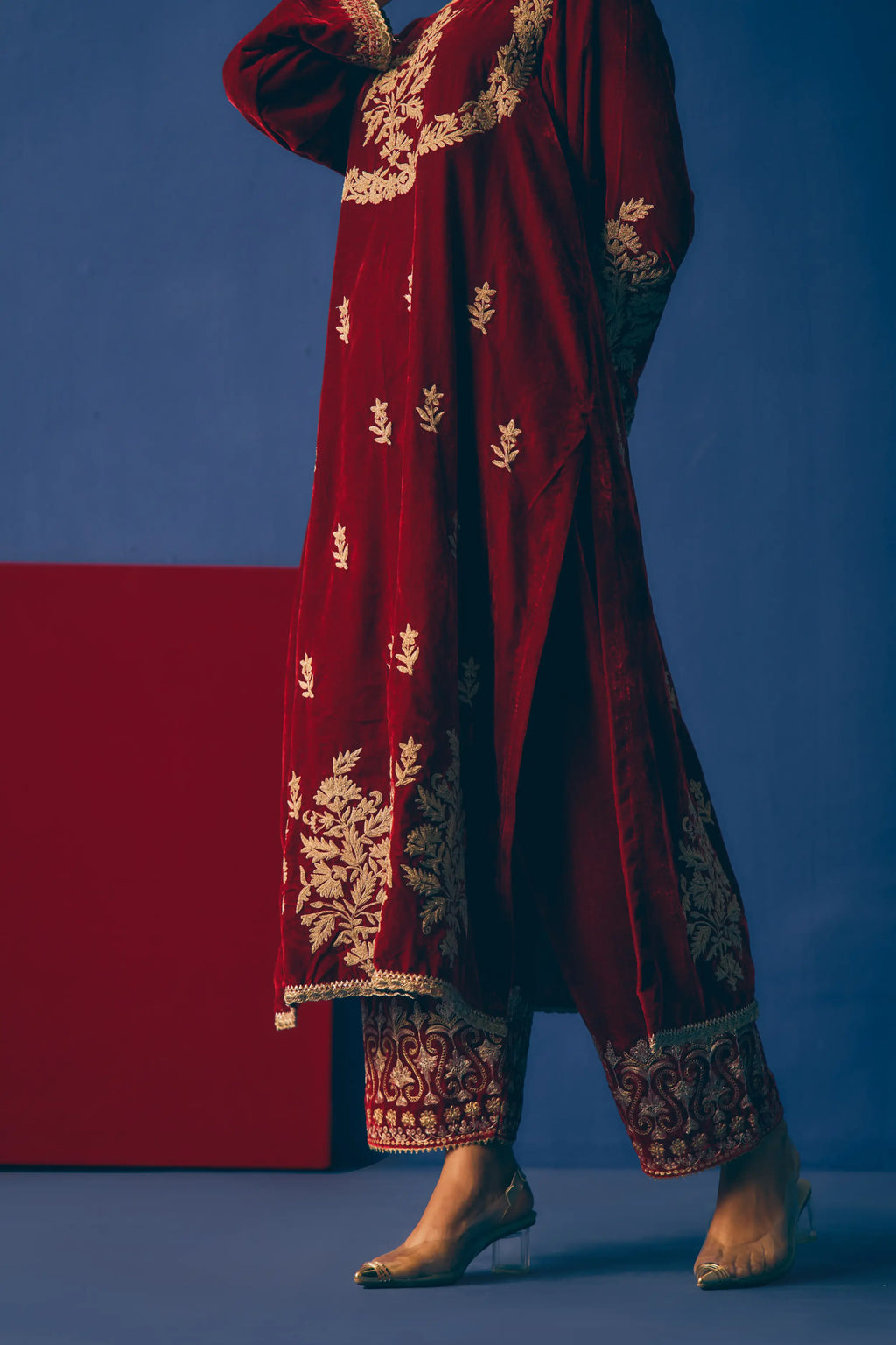 Ruby Embroidered Velvet Kurta Set