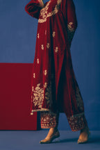 Ruby Embroidered Velvet Kurta Set