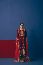 Ruby Embroidered Velvet Kurta Set