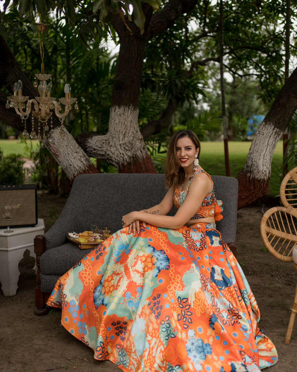 Tangerine Abstract Lehenga Main image