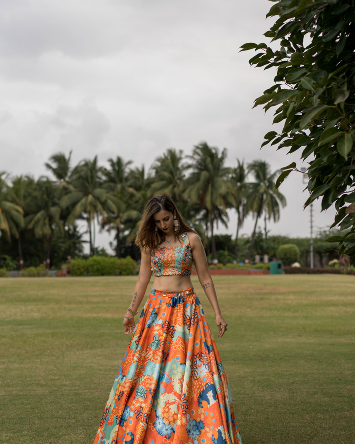 Tangerine Abstract Lehenga Secondary image