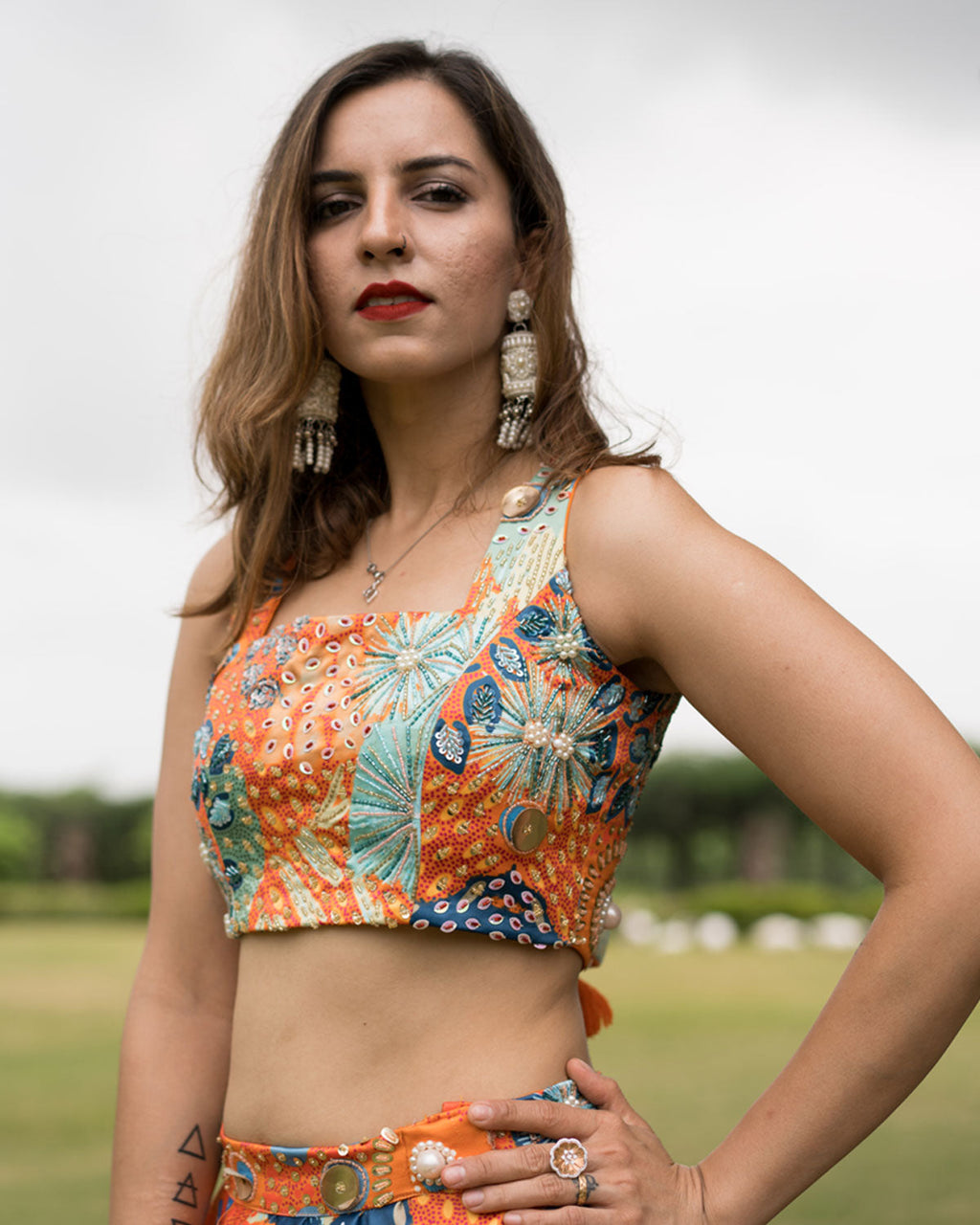 Tangerine Abstract Lehenga