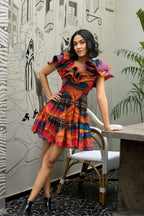 mountain print ruffle dress