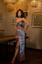 Ocean print cowl neck dress