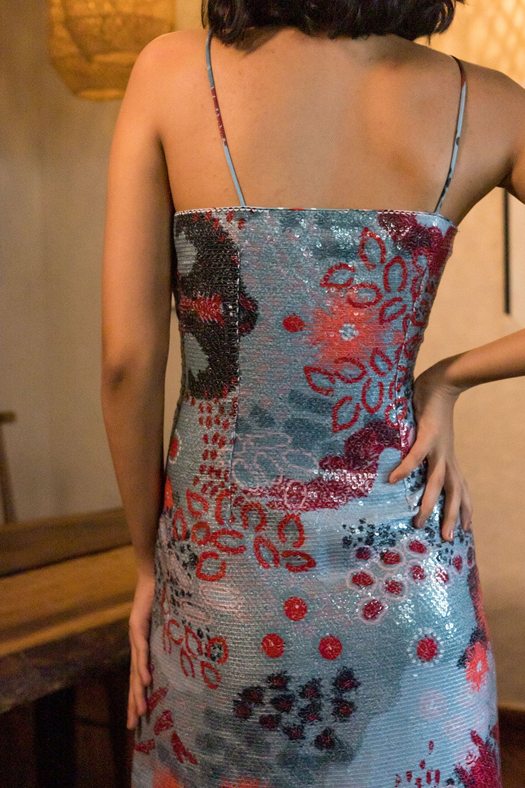 Ocean print cowl neck dress