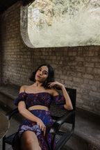 Fruit print off shoulder top and skirt