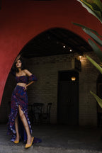 Fruit print off shoulder top and skirt