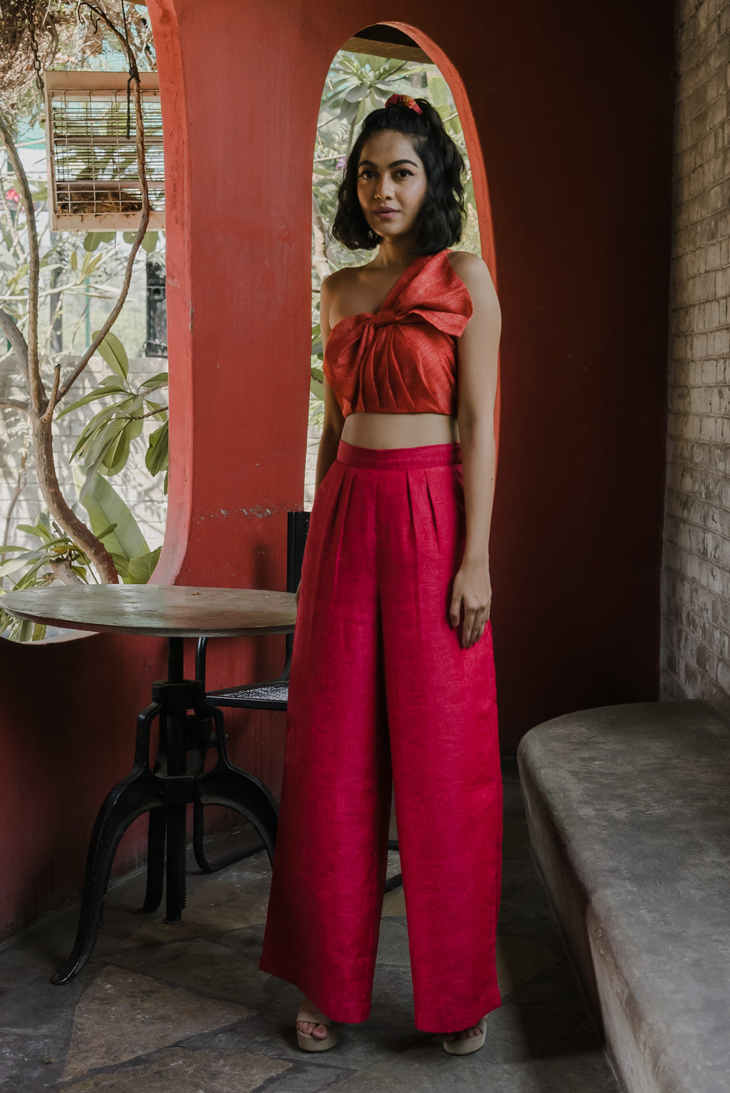 Abstract bhandani one shoulder and pants