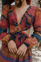Mountain print slit dress