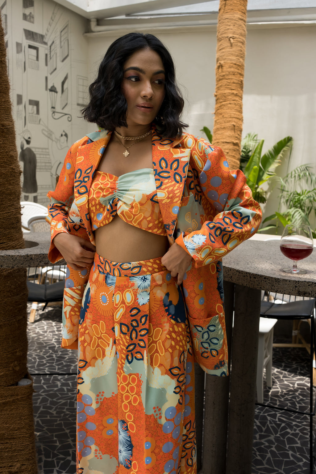 Ocean print bustier blazer and pants