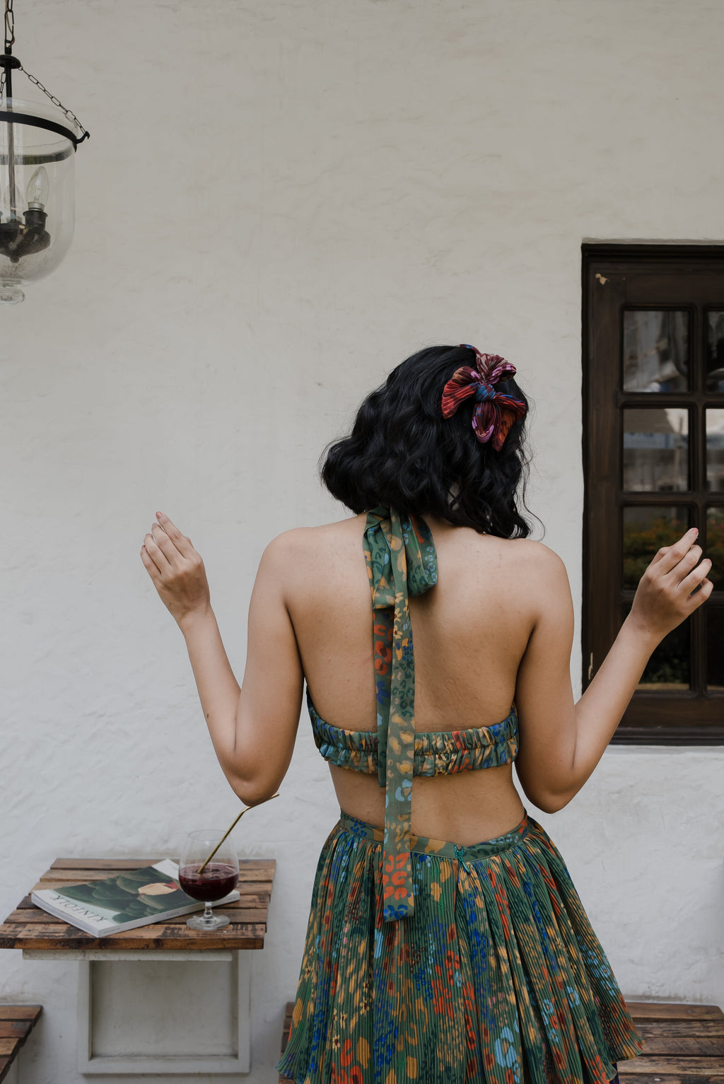 Fruit print halter neck dress