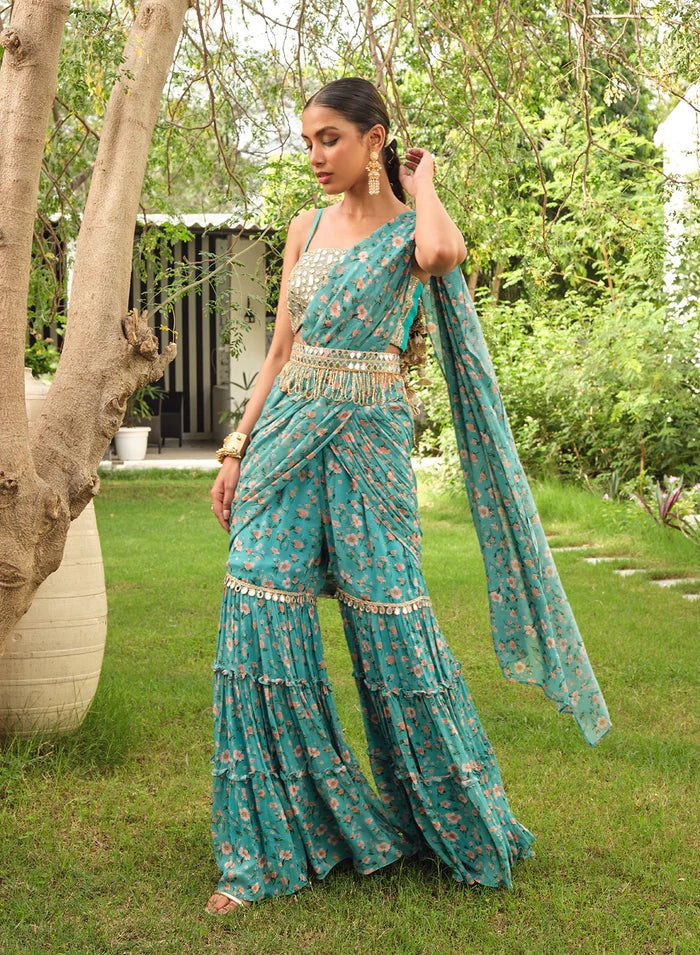 Vritika Floral Tied Gharara Saree