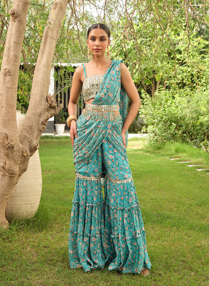 Vritika Floral Tied Gharara Saree