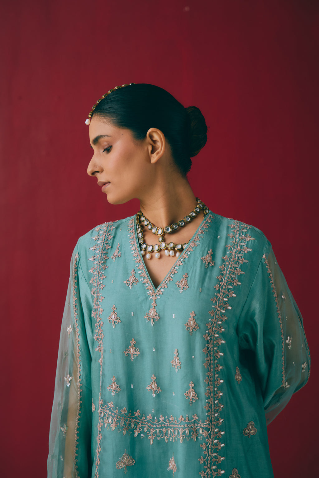 Firozi Guldasta Kurta Set