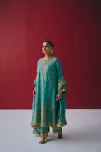 Firozi Zari Kurta Set