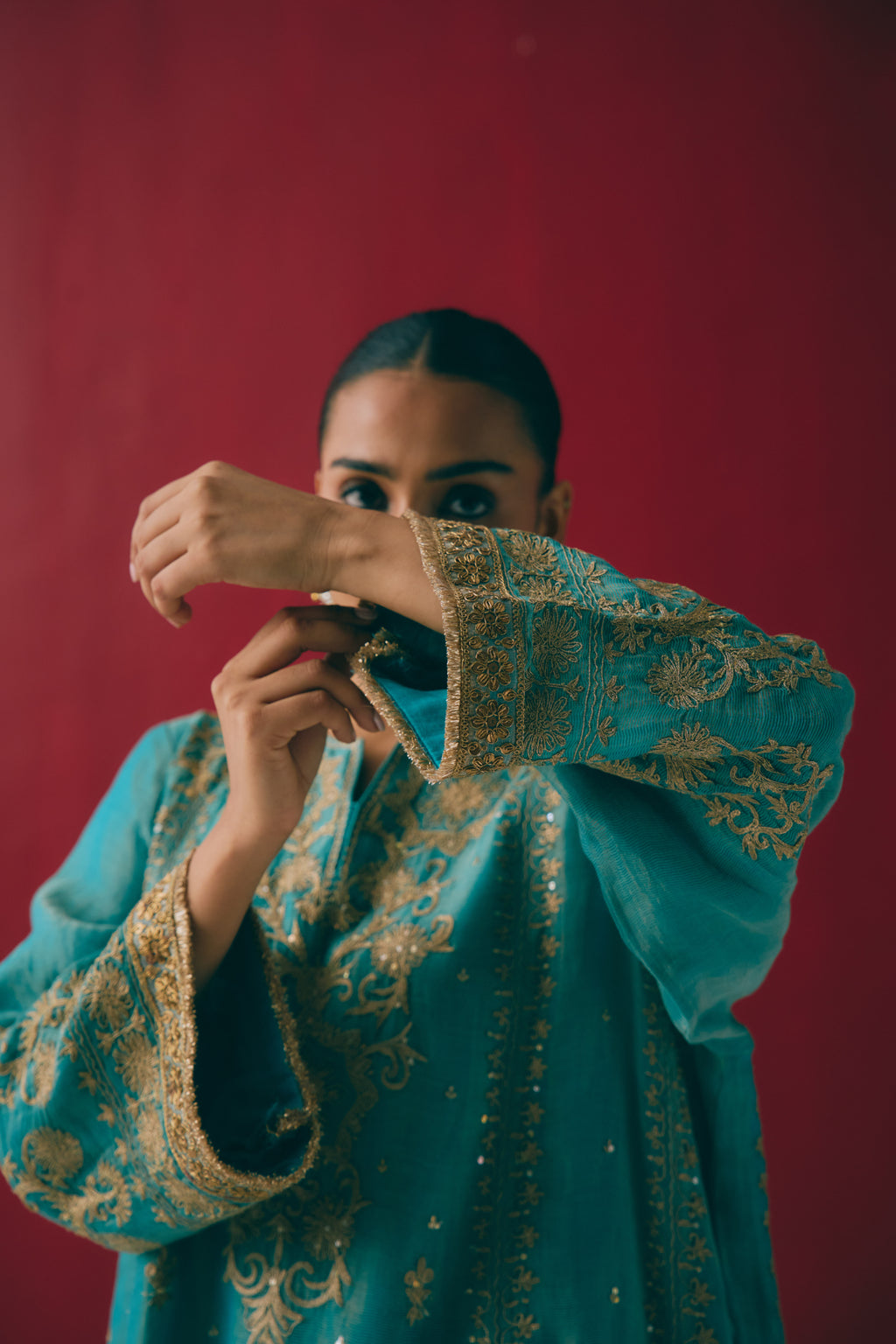 Firozi Zari Kurta Set