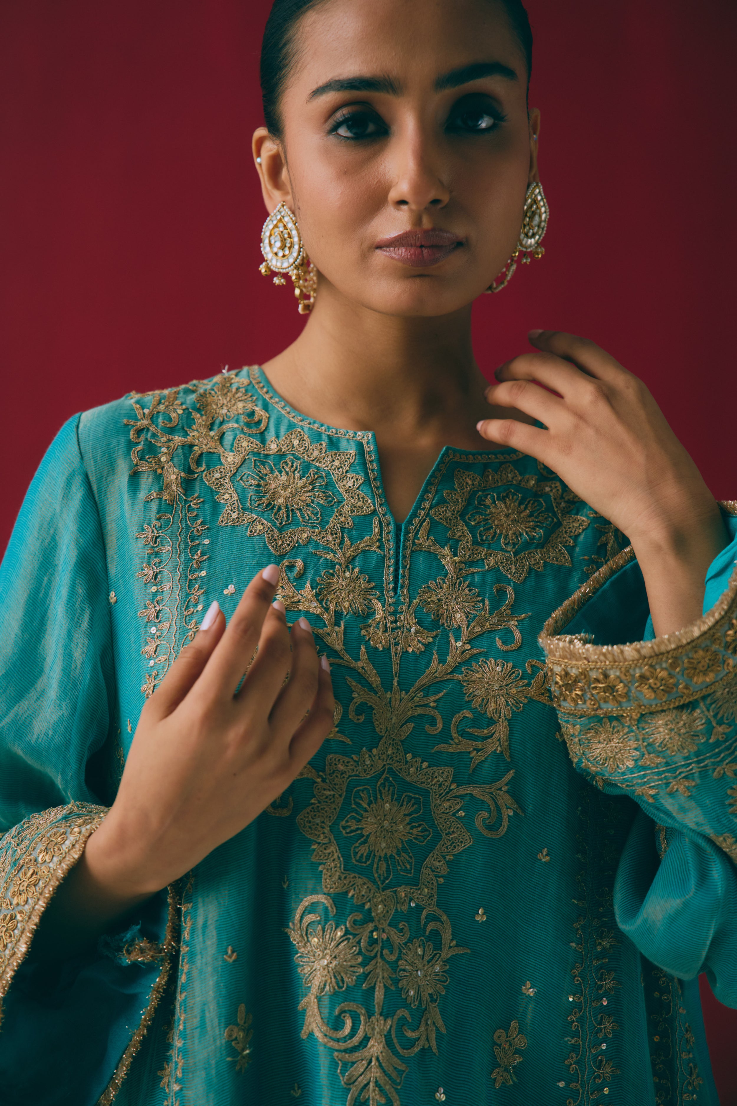 Firozi Zari Kurta Set