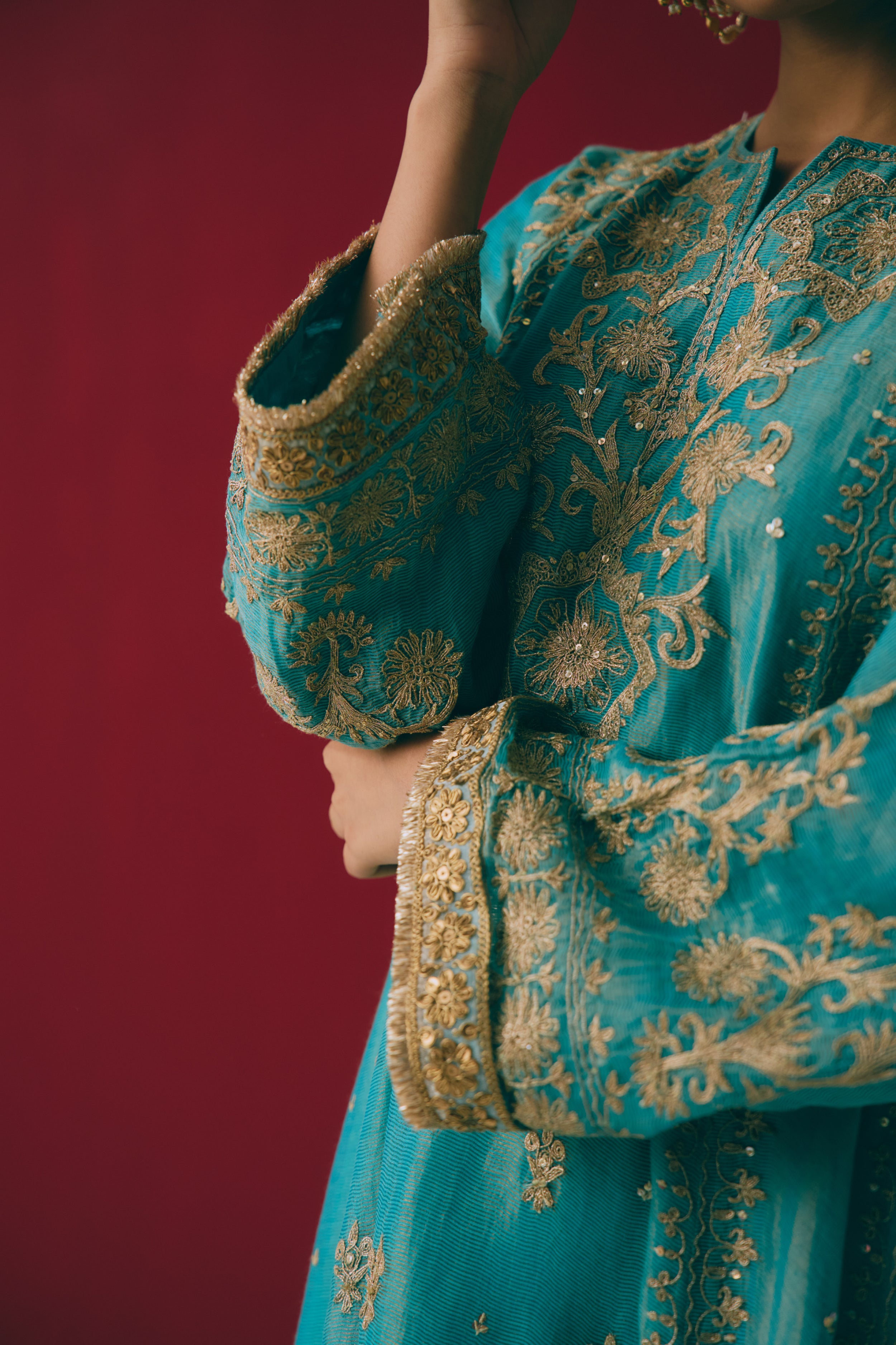 Firozi Zari Kurta Set