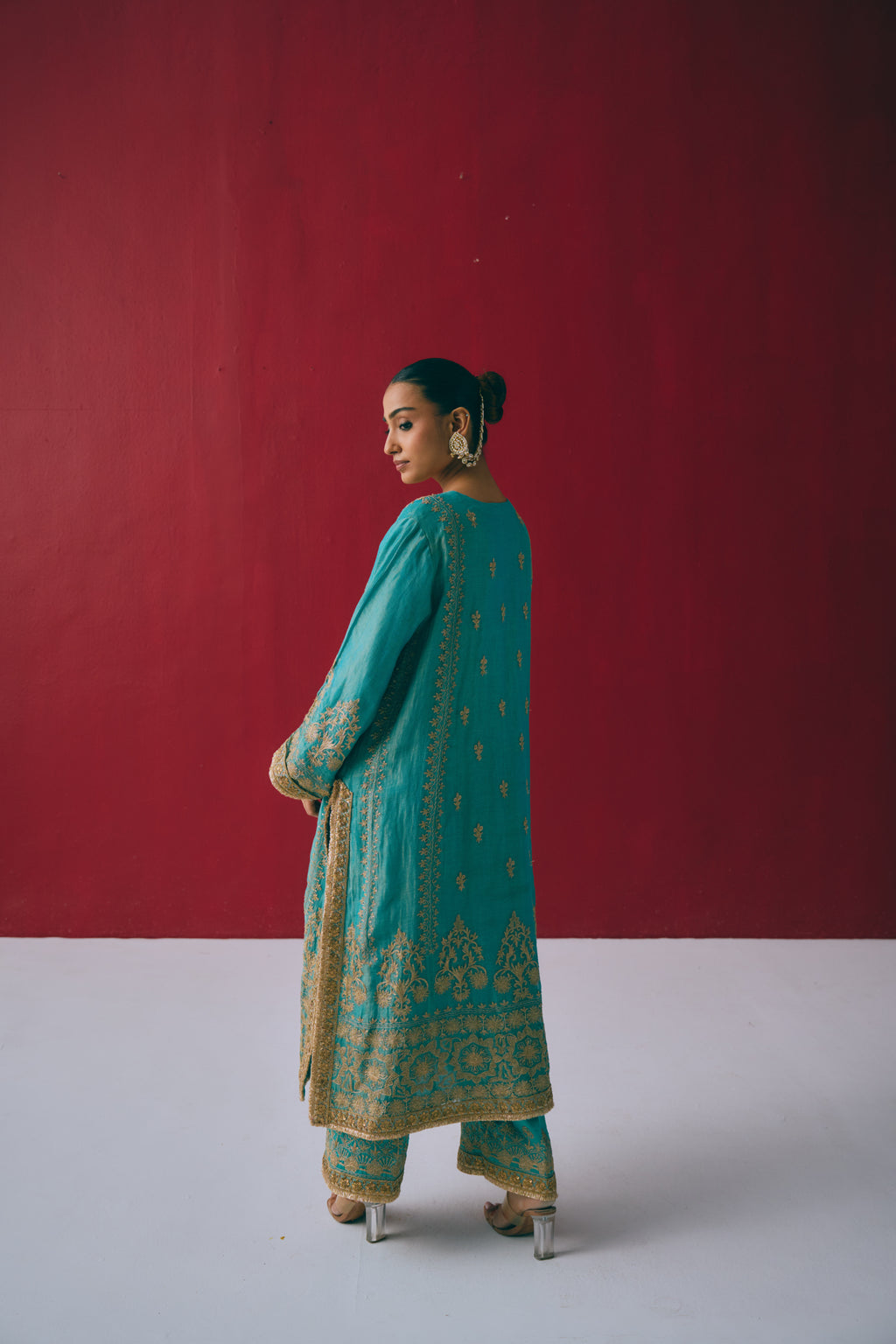 Firozi Zari Kurta Set