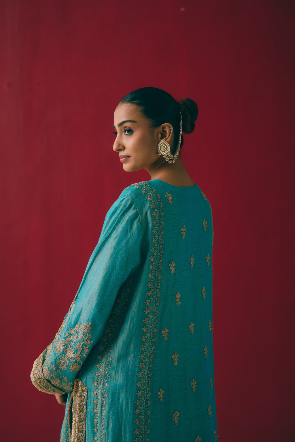 Firozi Zari Kurta Set