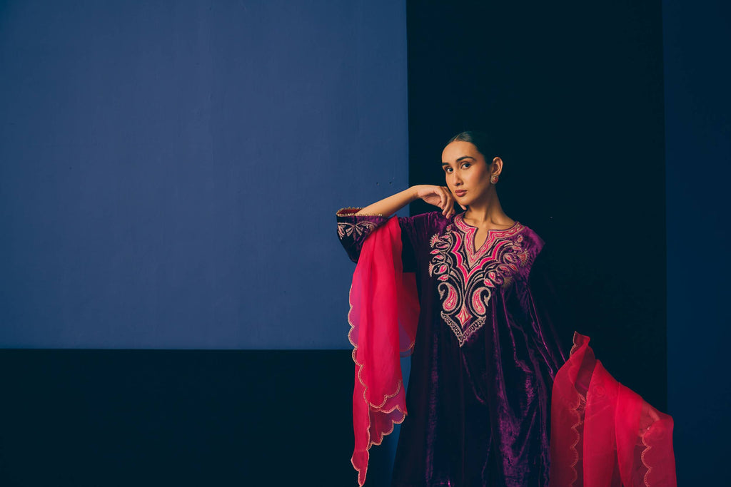 Purple Leur Velvet Kurta Set