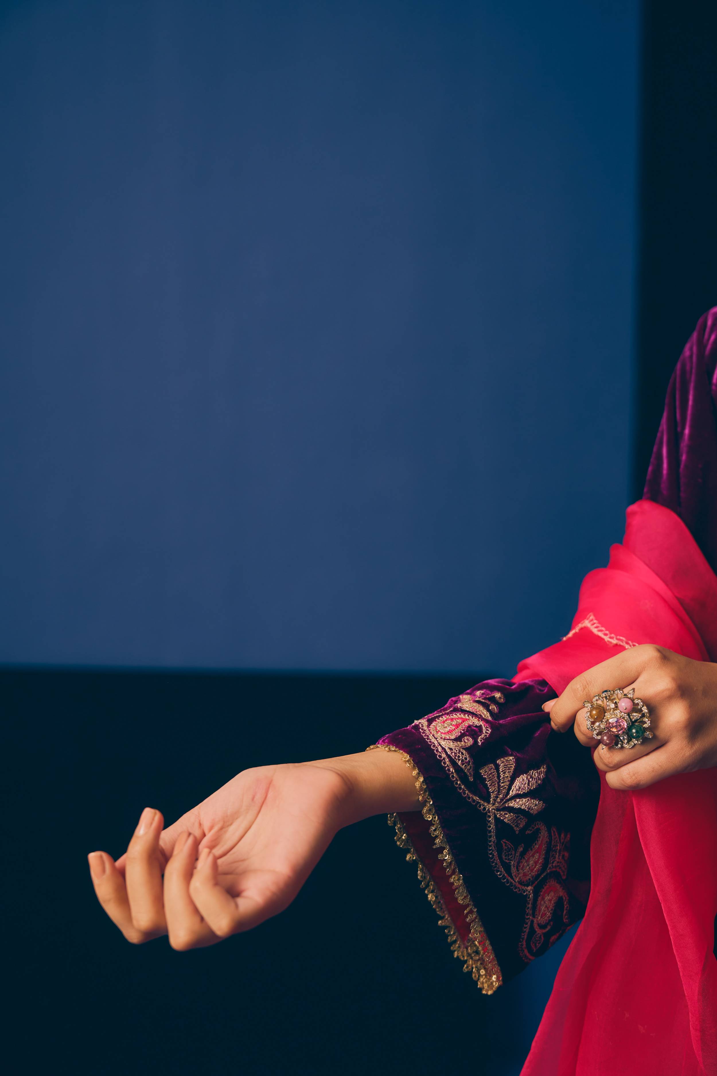 Purple Leur Velvet Kurta Set