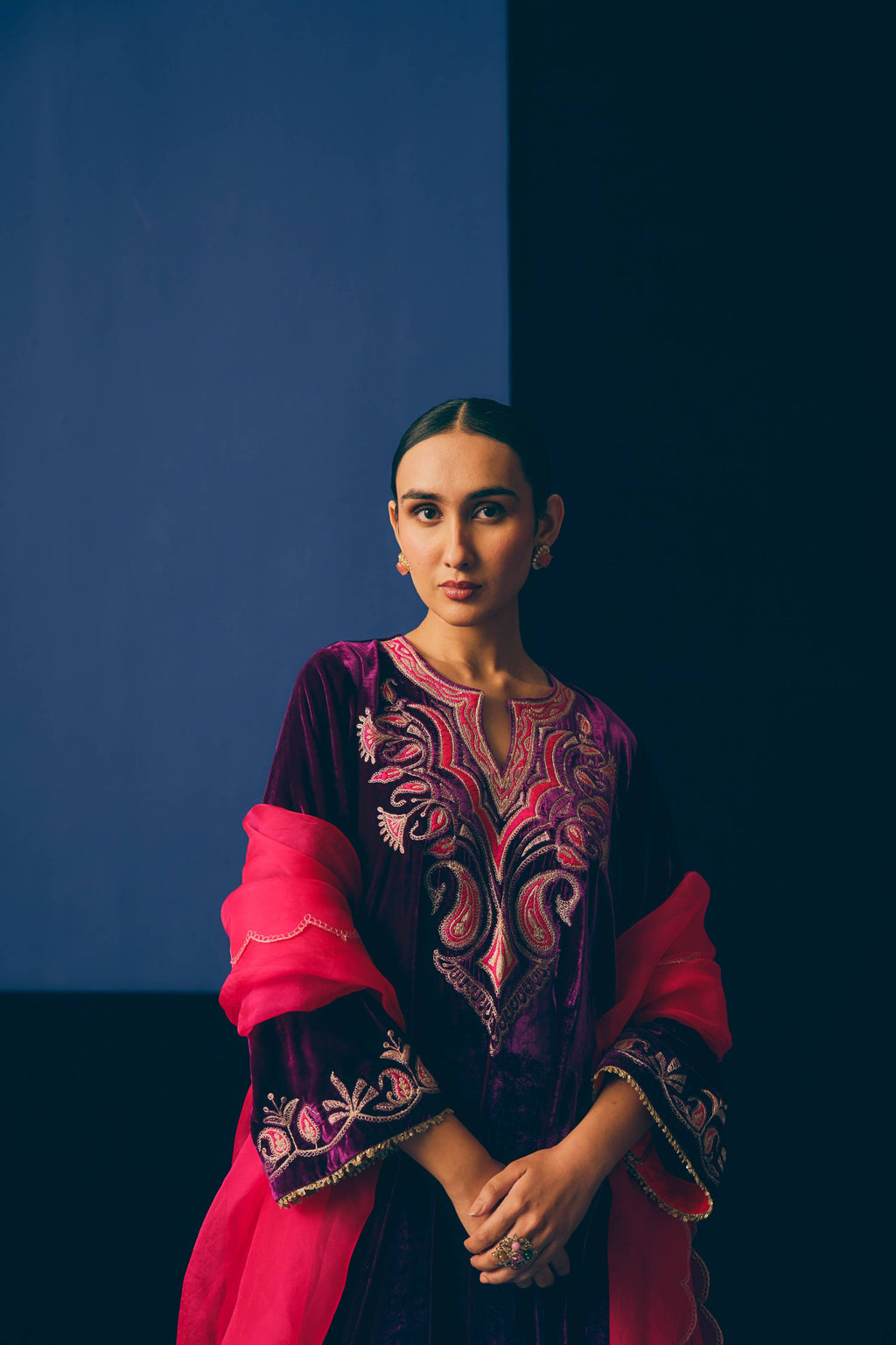 Purple Leur Velvet Kurta Set