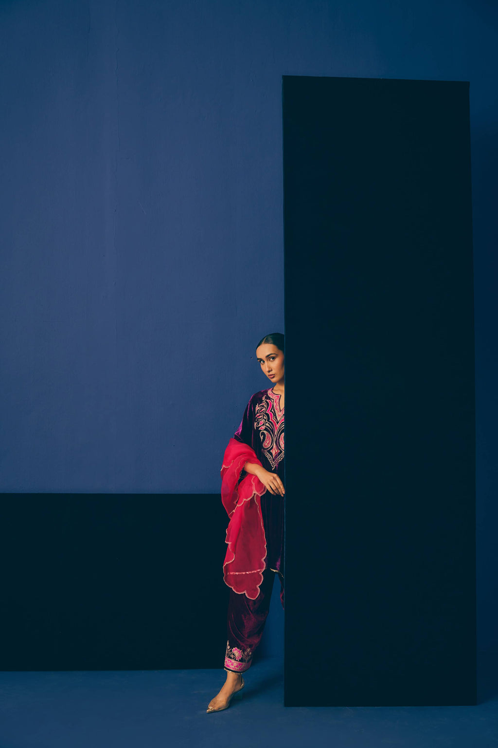 Purple Leur Velvet Kurta Set