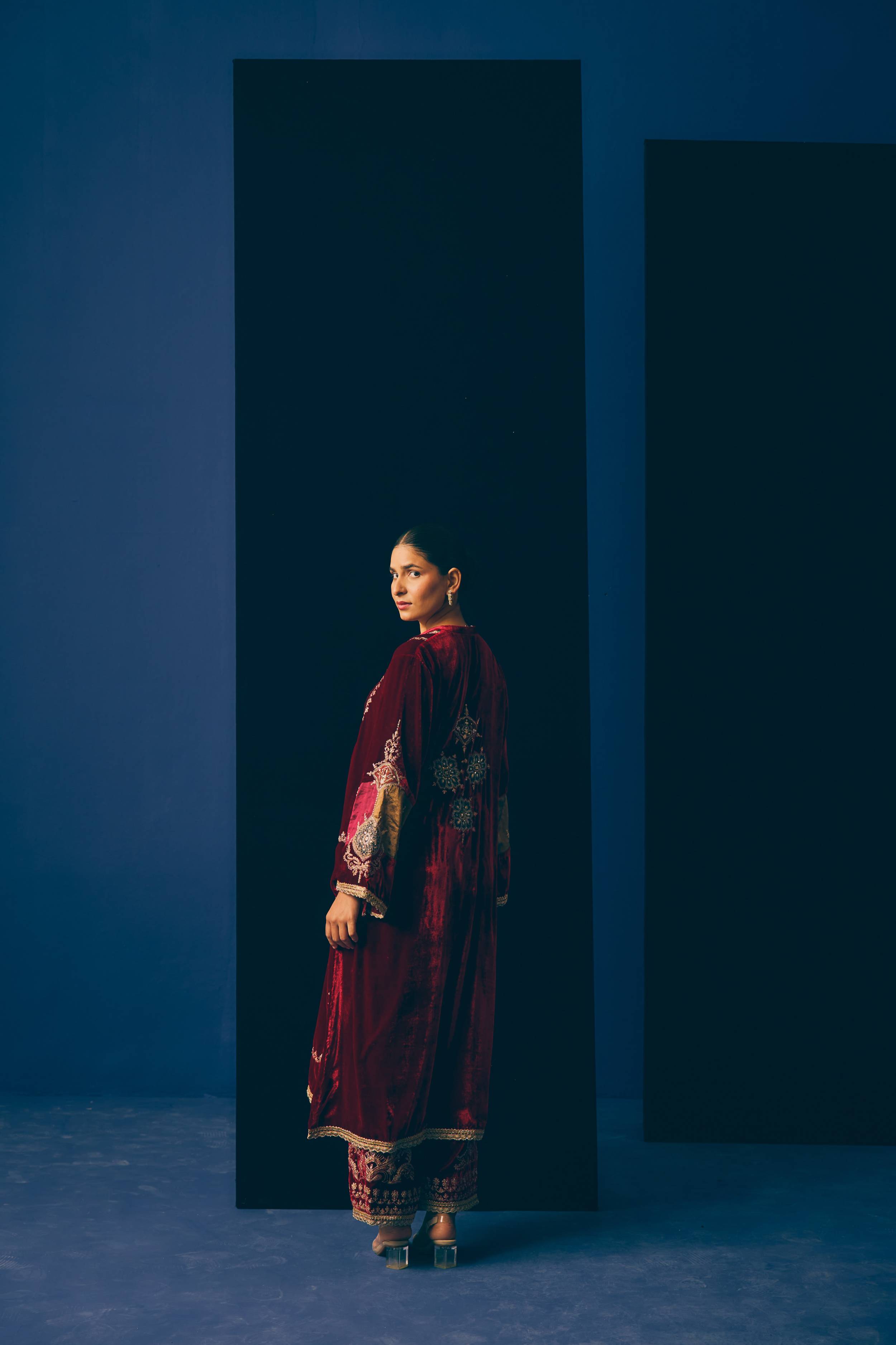 Midnight Wine Velvet Suit Set