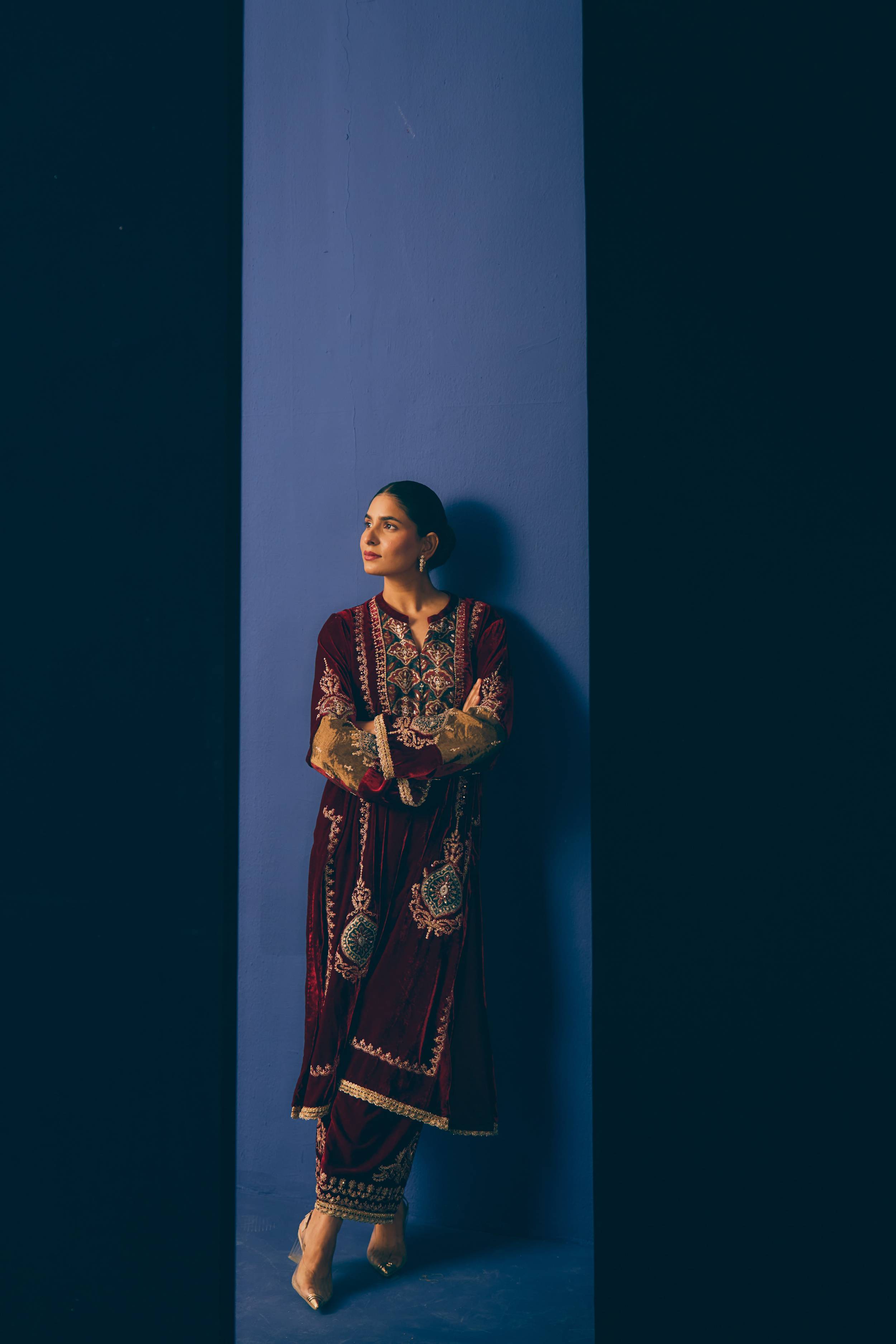 Midnight Wine Velvet Suit Set