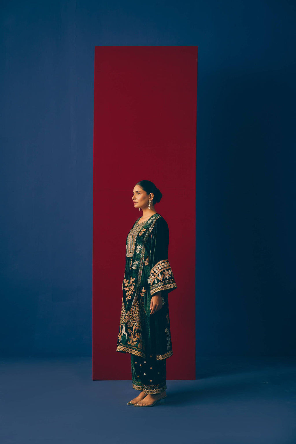 Green Cedar Velvet Kurta Set