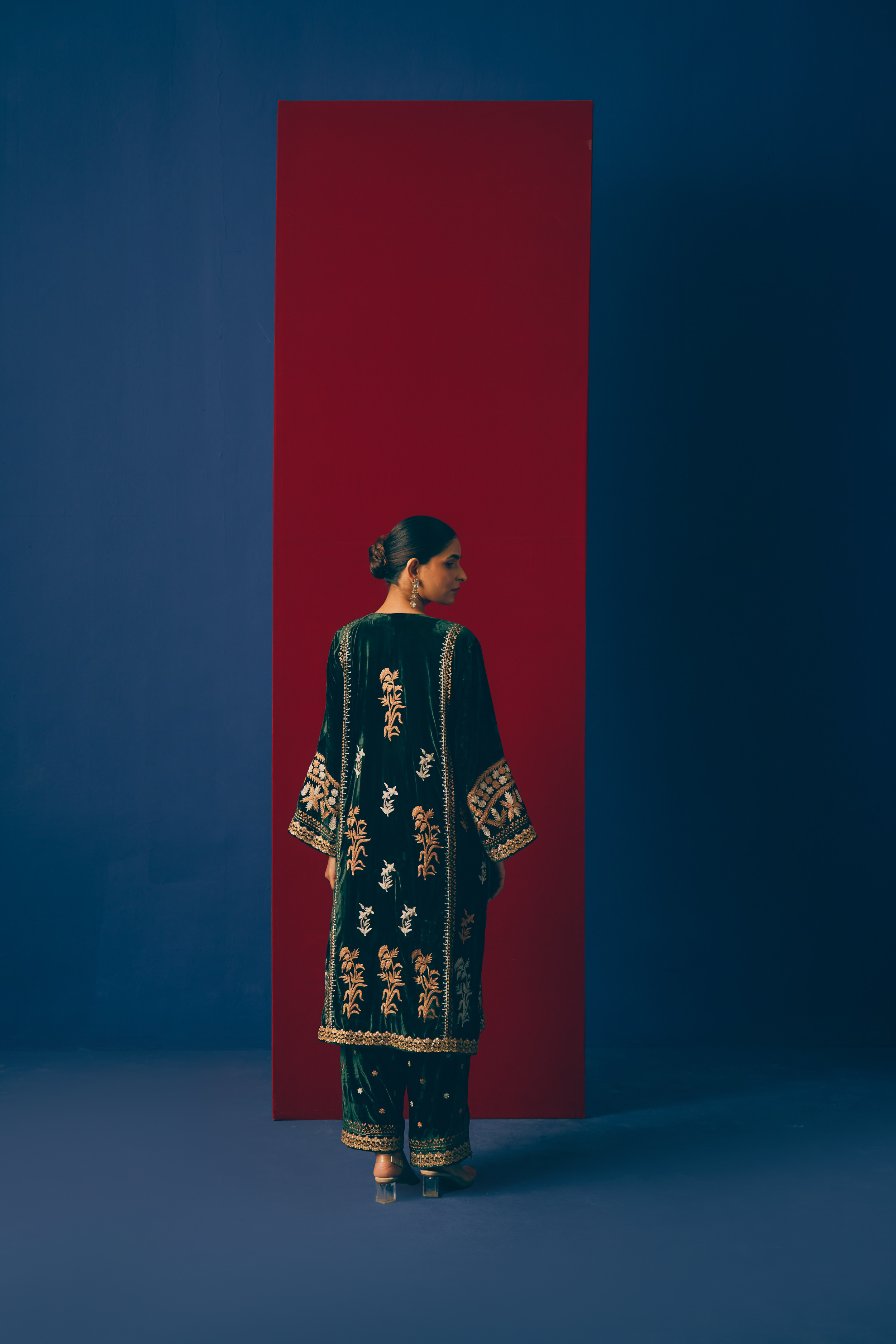 Green Cedar Velvet Kurta Set