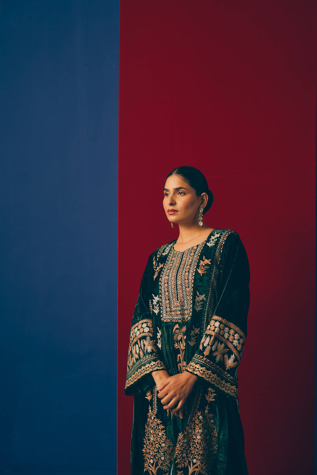 Green Cedar Velvet Kurta Set