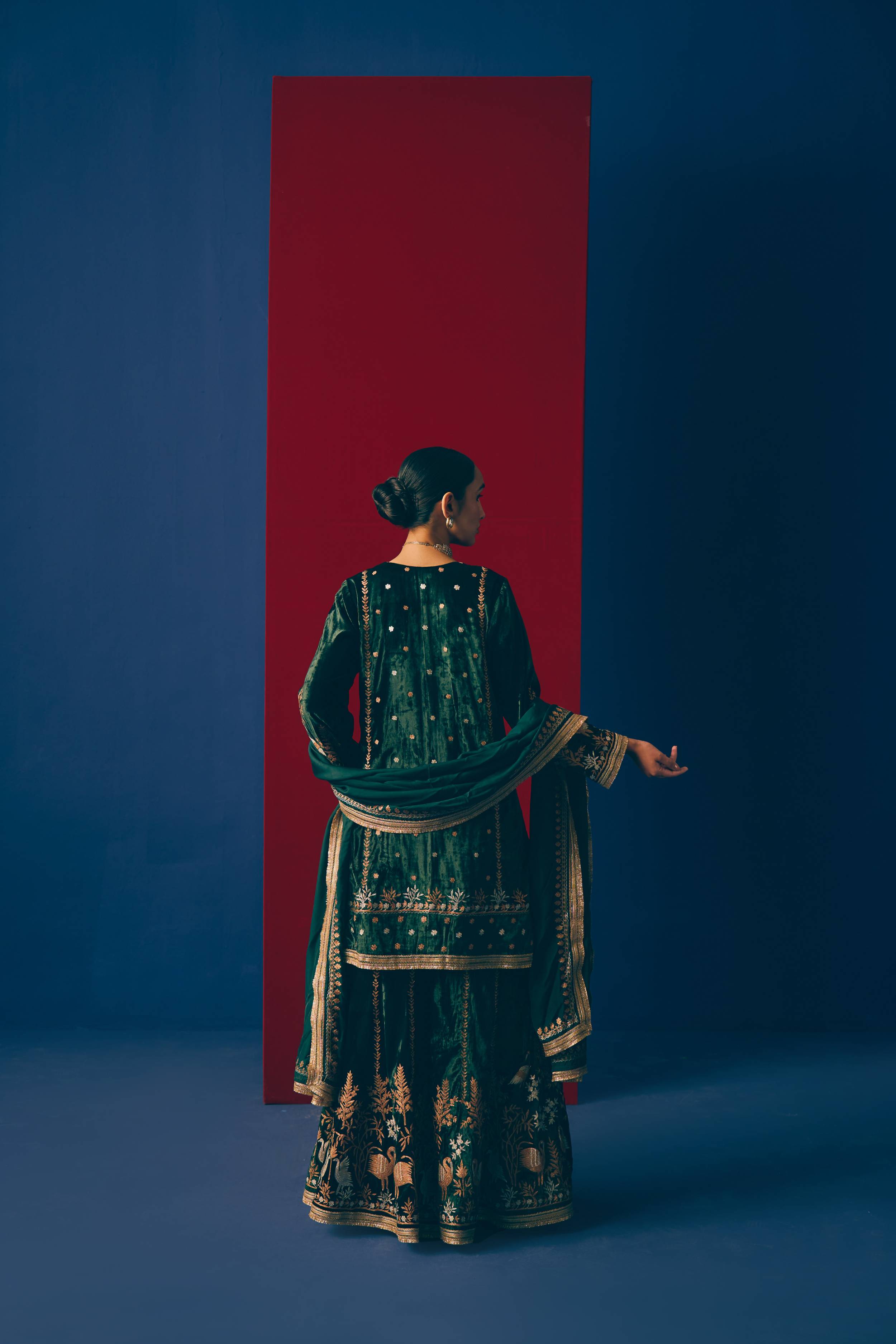 Forest Velvet Sharara Set