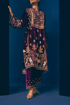 Purple Kashni Embroidered Velvet Kurta Set