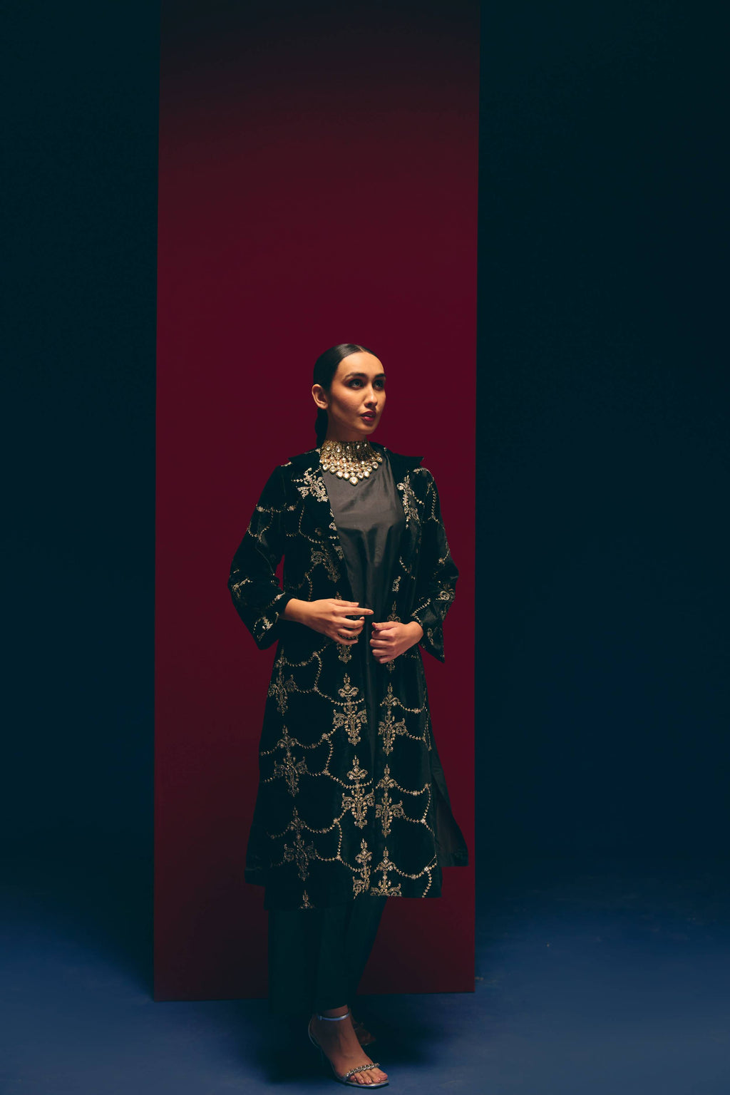 Obsidian Silk Velvet Jacket Set